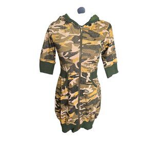 Empress by Nesta Camouflage Hooded Zip-Up Dress With 3/4 Sleeves